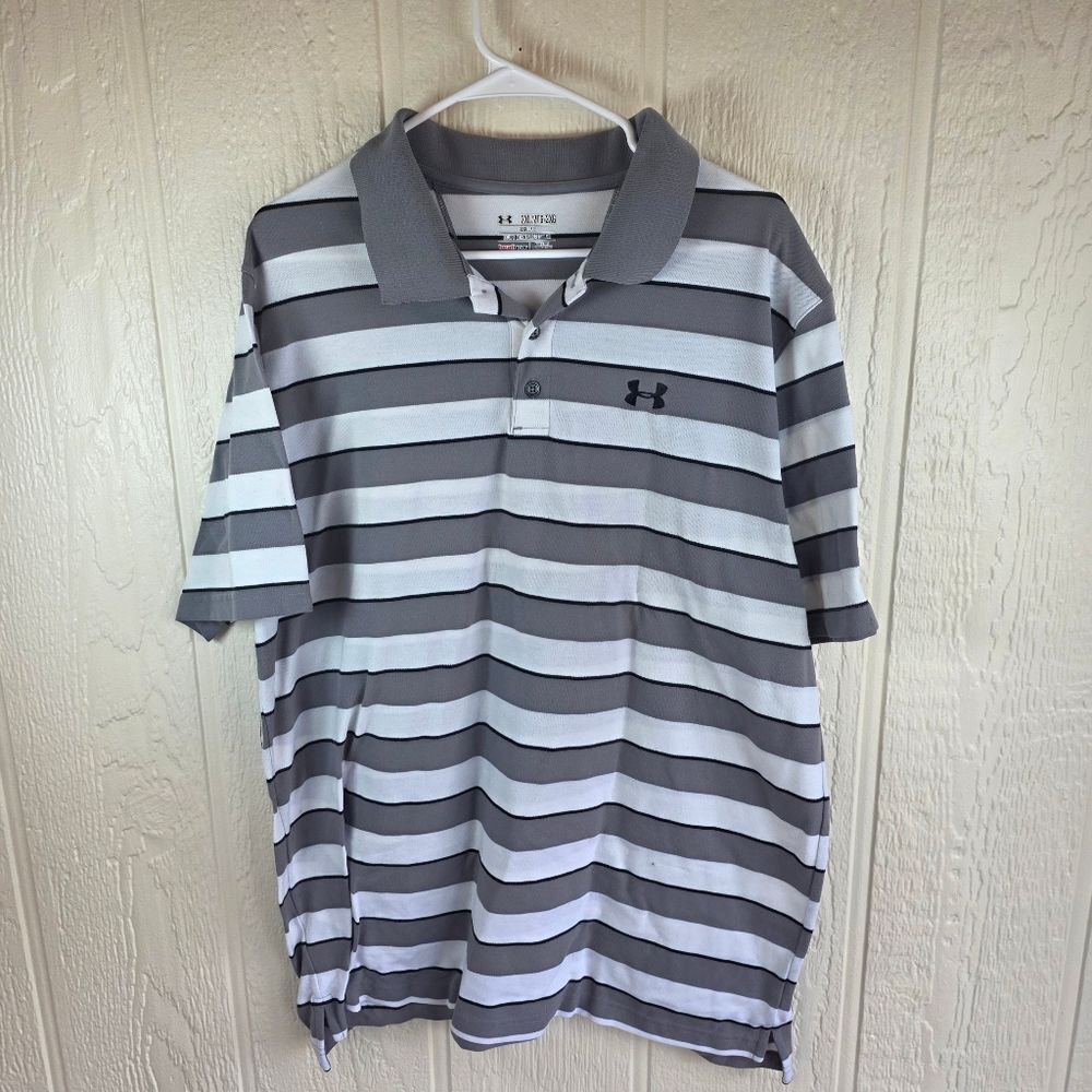 Under Armour Men's Striped Polo Shirt - Gray, Size XXL